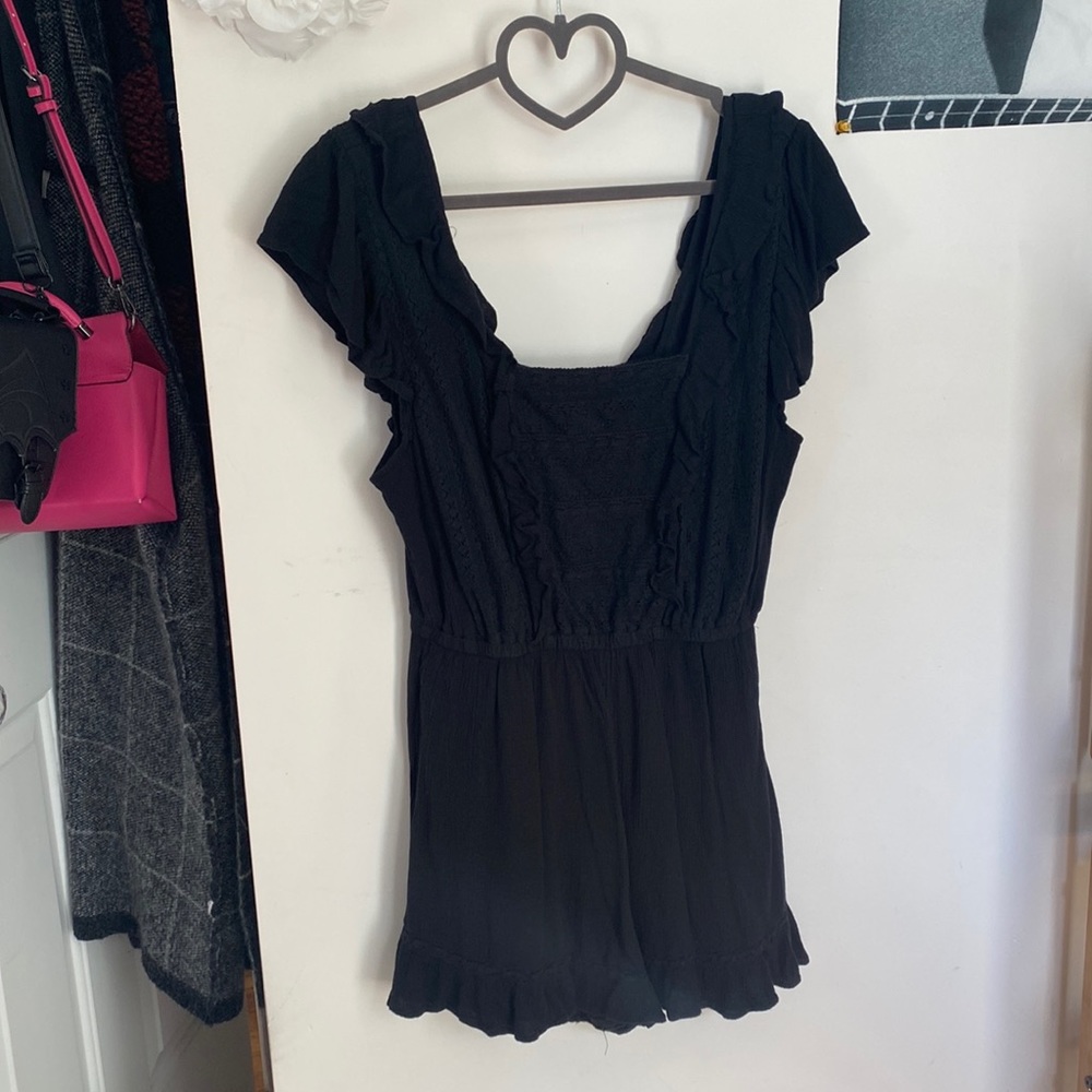 American Eagle Black Romper with Ruffle Details